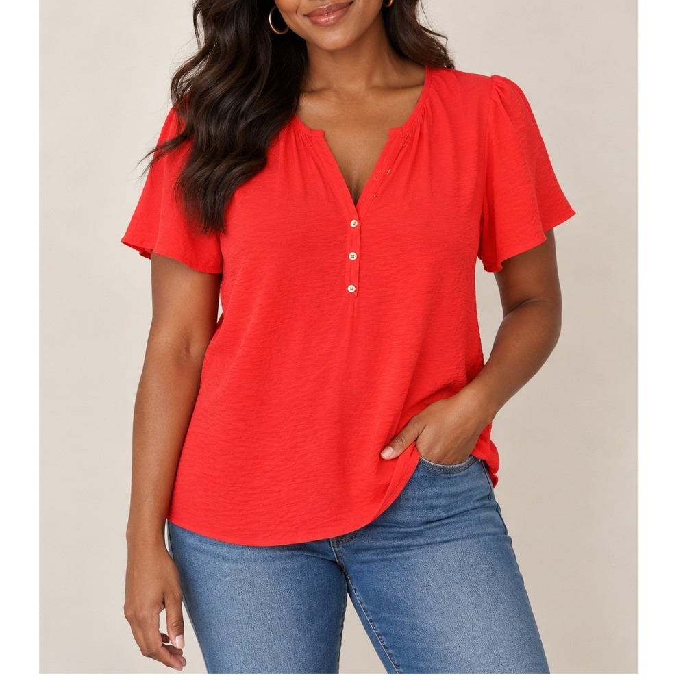Michael Michael Kors Blouse Womens M Sea Coral NWT Henley Flutter Sleeve Top